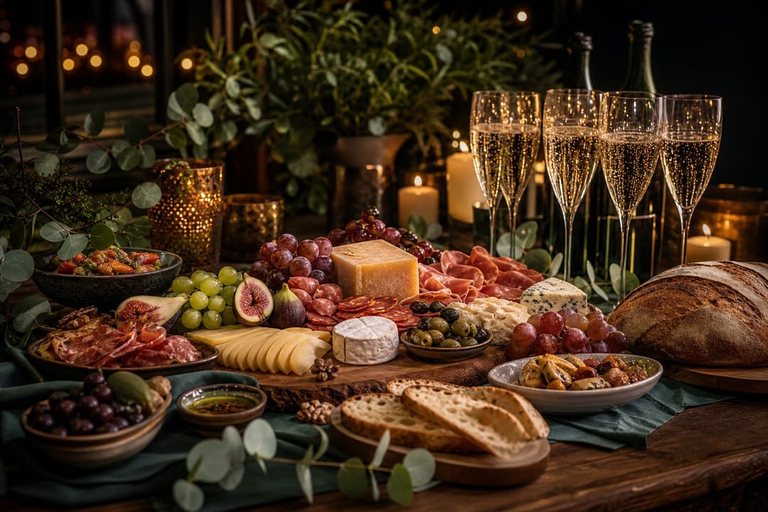 Mesa com enchidos e petiscos para uma festa especial